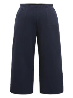 Solid Wide Leg Elastic Waist Pants -Bloomchic Shop 275166467 qj