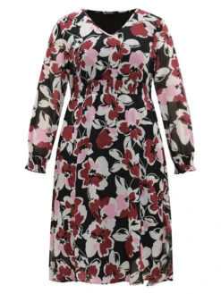 Floral Print Chiffon Shirred Elastic Cuffs Dress -Bloomchic Shop 275245021 gx 0a0e867b 669e 4ac7 9c3c cefda132eb46