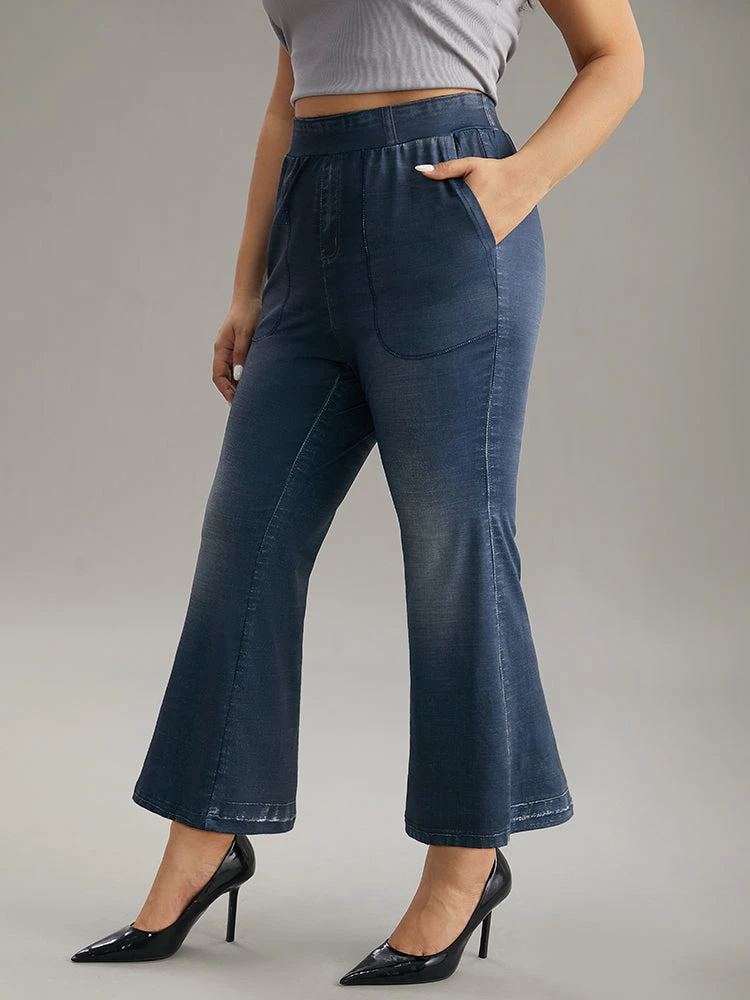 Denim Effect Prin Elastic Waist Flare Leg Leggings 5 Denim Effect Prin Elastic Waist Flare Leg Leggings - Image 3