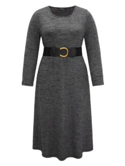Plain Heather Metal Buckle Detail Dress With Belt -Bloomchic Shop 276404481 pp