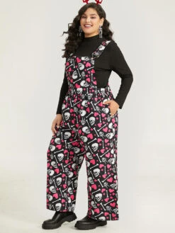 Halloween Skull &Heart Print Pocket Gathered Jumpsuit -Bloomchic Shop 277288183 kv fc0f1b46 f961 4109 97fb 9d82eaa4cc3b