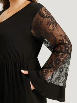 Halloween Plain Mesh Eyelet Lace Pocket Jumpsuit -Bloomchic Shop 279278923 ve