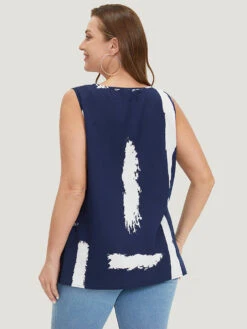 Brush Print V Neck Tank Top -Bloomchic Shop 279596982 of