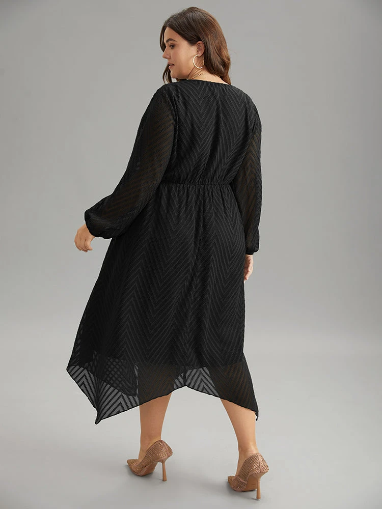 Plain Textured V Neck Hanky Hem Dress 16 Plain Textured V Neck Hanky Hem Dress - Image 14