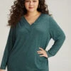 Plain Heather Pleated V Neck T-shirt -Bloomchic Shop 280625975 re f6502832 c782 45f4 b2a8 d8fa98fc492e