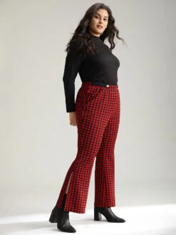 Gingham Bootcut Split Hem Metal Detail Pants 12 Gingham Bootcut Split Hem Metal Detail Pants -Bloomchic Shop 28082517 mu