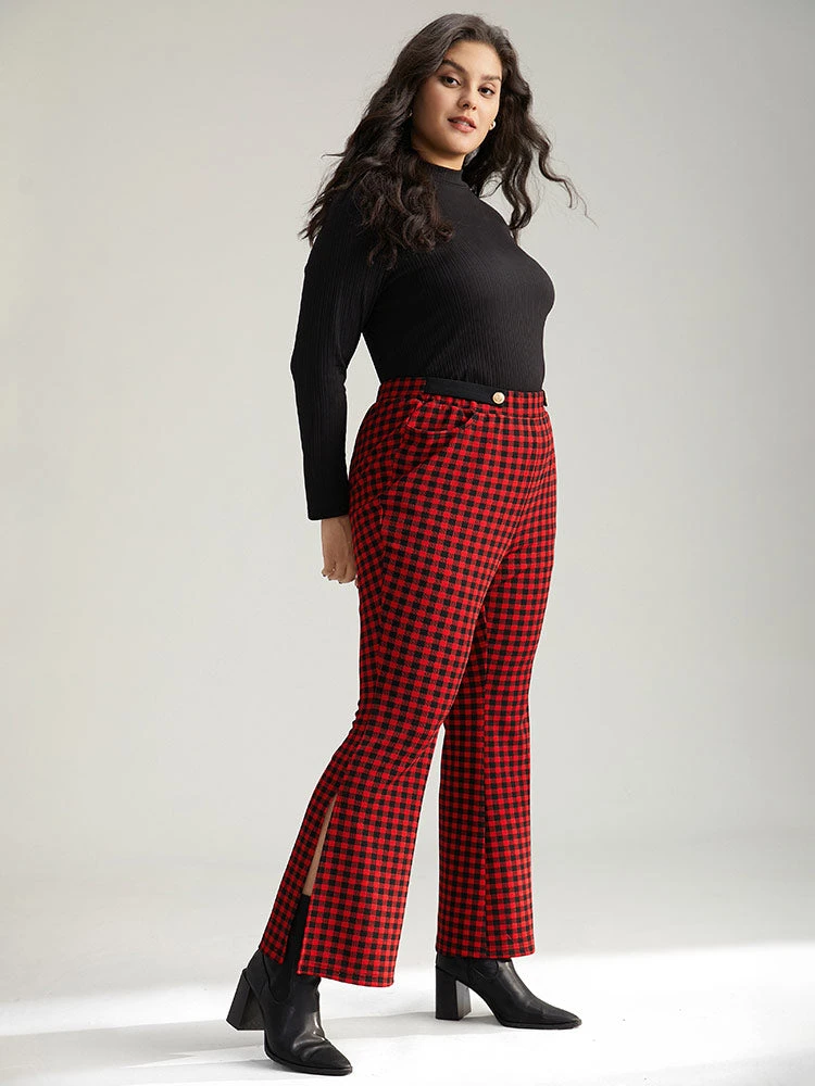 Gingham Bootcut Split Hem Metal Detail Pants 6 Gingham Bootcut Split Hem Metal Detail Pants - Image 4
