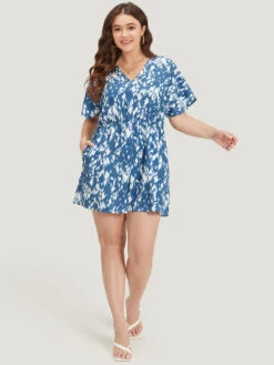 Batik Print Ruffle Sleeve Pocket Elastic Waist Jumpsuit -Bloomchic Shop 280931968 nb