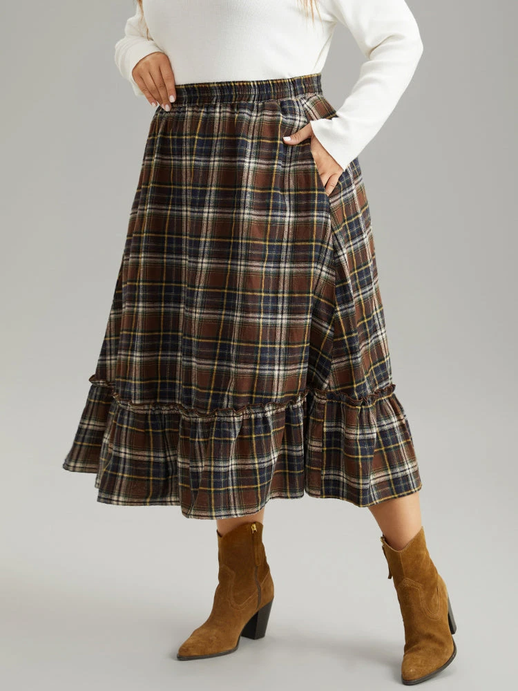 Plaid Pocket Ruffle Layered Hem Skirt 5 Plaid Pocket Ruffle Layered Hem Skirt - Image 3