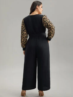 Leopard Patchwork Wrap Buckle Detail Belted Jumpsuit -Bloomchic Shop 281812321 ks