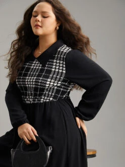 Plaid Patchwork Lapel Collar Pocket Dress -Bloomchic Shop 282281607 sn 248cc564 aef8 4bf8 86f4 5b55d9c1d7d3