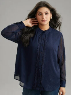 Guipure Lace Mesh Button Through Blouse -Bloomchic Shop 282564703 vc