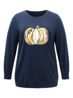 Round Neck Pumpkin Print Sweatshirt 15 Round Neck Pumpkin Print Sweatshirt -Bloomchic Shop 283237132 pl