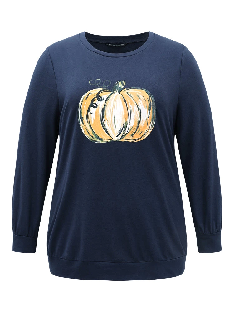 Round Neck Pumpkin Print Sweatshirt 9 Round Neck Pumpkin Print Sweatshirt - Image 7