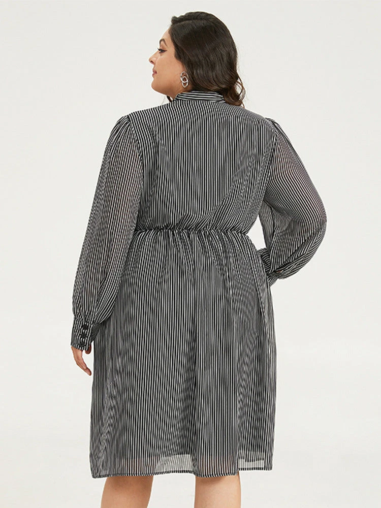 Striped Mesh Elastic Waist Knot Neck Dress 7 Striped Mesh Elastic Waist Knot Neck Dress - Image 5