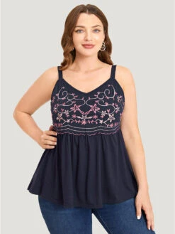 Floral Embroidered Ruffle Hem Cami Top -Bloomchic Shop 283486074 sf
