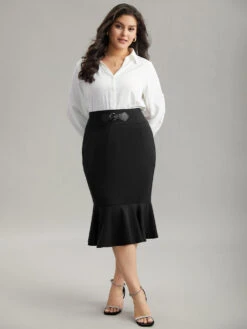 Plain Ruffles Buckle Detail Mermaid Hem Skirt -Bloomchic Shop 284760885 cw