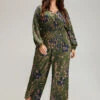 Silhouette Floral Print Shirred Elastic Cuffs Jumpsuit -Bloomchic Shop 285082130 qn