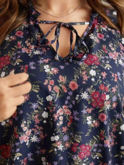 Ditsy Floral Tie Neck Elastic Cuffs Blouse -Bloomchic Shop 285605462 pj 04e9b862 2f9f 42de baef 43edadbea493