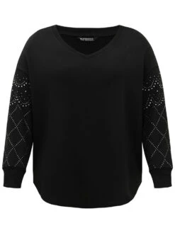 Rhinestone Plain Drop Shoulder Sweatshirt -Bloomchic Shop 287576131 xp