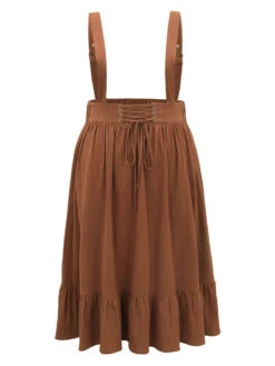 Plain Adjustable Straps Lace Up Ruffle Hem Dress -Bloomchic Shop 289052037 gc