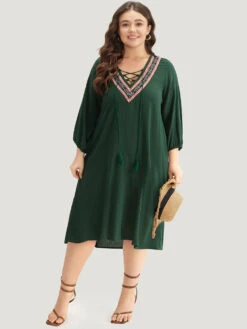 Contrast Webbing Lace Up High Low Hem Dress -Bloomchic Shop 289771235 pl