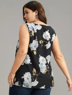 Floral Print Button Detail Tank Top -Bloomchic Shop 292066836 he