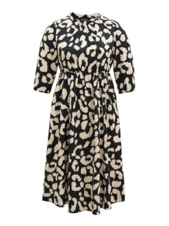 Geometric Mock Neck Elastic Waist Pleated Dress -Bloomchic Shop 292407959 yo 35e211ef a76d 4eff 80a9 41ff7e26c6ec