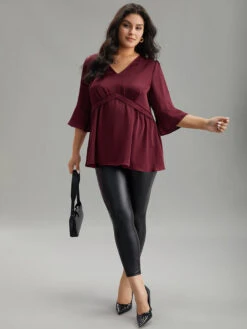 Anti-Wrinkle V Neck Gathered Ruffle Sleeve Blouse -Bloomchic Shop 294436276 oy c77f7639 e29a 4111 9b04 c6bbdaa4bb0e