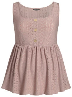 Plain Broderie Anglaise Gathered Button Detail Tank Top 15 Plain Broderie Anglaise Gathered Button Detail Tank Top -Bloomchic Shop 294736369 se