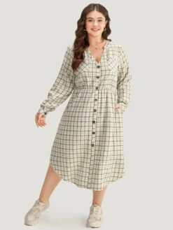 Gingham Button Through Arc Hem Dress -Bloomchic Shop 295467381 ly 27038078 3a48 4947 9dfc 7df246cb5b1e