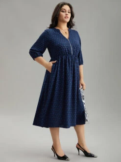 Plain Heart Textured Half Zip Notched Dress -Bloomchic Shop 296097446 nm 52a7451a 941f 45af b0c8 3fe2bc9c62c0