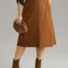 Plain Texture Elastic Waist Pocket Split Front Skirt -Bloomchic Shop 296382937 ju