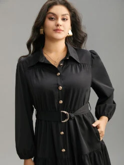 Anti-Wrinkle Shirt Collar Belted Metal Detail Dress 10 Anti-Wrinkle Shirt Collar Belted Metal Detail Dress -Bloomchic Shop 297337498 fy