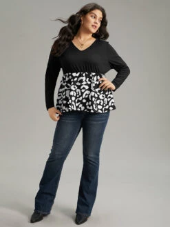 Leopard Print Patchwork Gathered T-shirt -Bloomchic Shop 297448997 rh