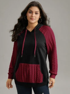 Contrast Cable Knit Pocket Hooded Drawstring Sweatshirt -Bloomchic Shop 297831288 ig ee7514e2 01e4 4613 aecb 48845b358f30