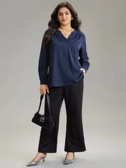 Static-Free Solid Gathered Tab Sleeve Blouse -Bloomchic Shop 297958589 nf c8b1fc7c 6442 4aa0 b3d4 2feab1c19e0f