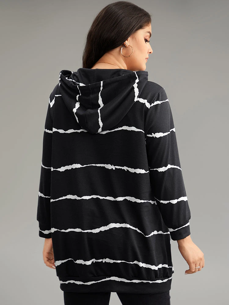 Striped Pocket Hooded Drawstring Sweatshirt 4 Striped Pocket Hooded Drawstring Sweatshirt - Image 2