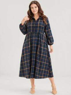 Plaid Button Up Pocket Shirt Collar Flutter Hem Dress Without Belt -Bloomchic Shop 2 f73fd2ff 2b2f 4595 977d 80192d7296d3
