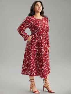 Ditsy Floral Belted Ruffle Sleeve Dress -Bloomchic Shop 300183289 pu