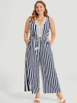 Striped Print Contrast Lace Pocket Knot Tassels Tank Jumpsuit 16 Striped Print Contrast Lace Pocket Knot Tassels Tank Jumpsuit -Bloomchic Shop 301226512 jb