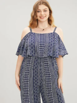 Striped Geometric Pocket Ruffles Cold Shoulder Jumpsuit -Bloomchic Shop 302074404 ym 84da9da0 bcd9 44e7 9d8c 620a64f8d40b