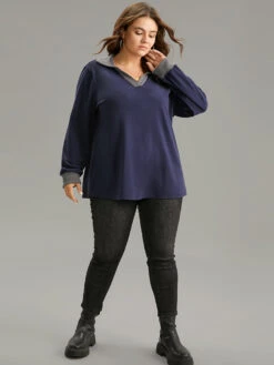 Two Tone Contrast Lapel Collar Sweatshirt 9 Two Tone Contrast Lapel Collar Sweatshirt -Bloomchic Shop 302104671 gw