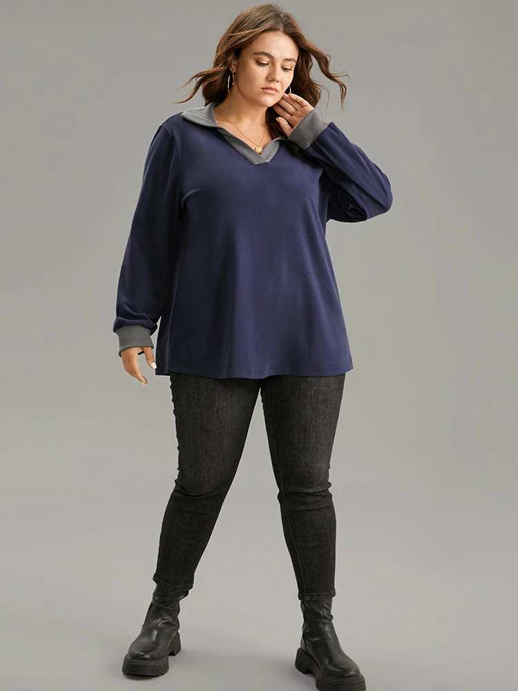 Two Tone Contrast Lapel Collar Sweatshirt 5 Two Tone Contrast Lapel Collar Sweatshirt - Image 3