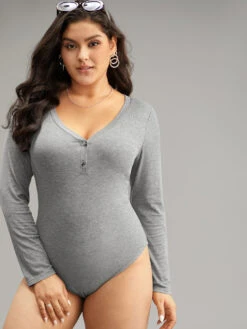 Supersoft Essentials Rib Knit Button Up Bodysuit -Bloomchic Shop 304324979 vr