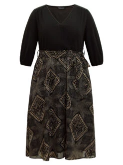 Chiffon Moroccan Print Glitter Belted Overlap Collar Dress 17 Chiffon Moroccan Print Glitter Belted Overlap Collar Dress -Bloomchic Shop 305000048 bo