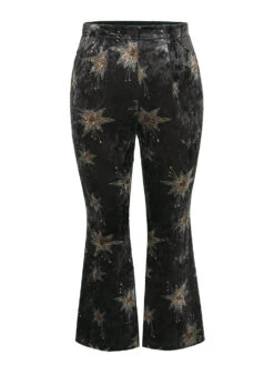 Star Elastic Waist Velvet High Rise Bootcut Pants -Bloomchic Shop 305051706 hn