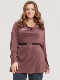 Plain Cowl Neck Long Tee