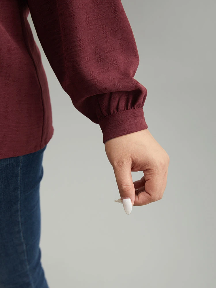 Stand Collar Solid Gathered Frill Trim Blouse 8 Stand Collar Solid Gathered Frill Trim Blouse - Image 6