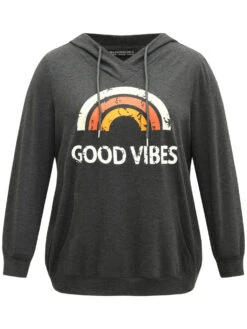 Rainbow Print Kangaroo Pocket Hooded Sweatshirt -Bloomchic Shop 305690499 ta